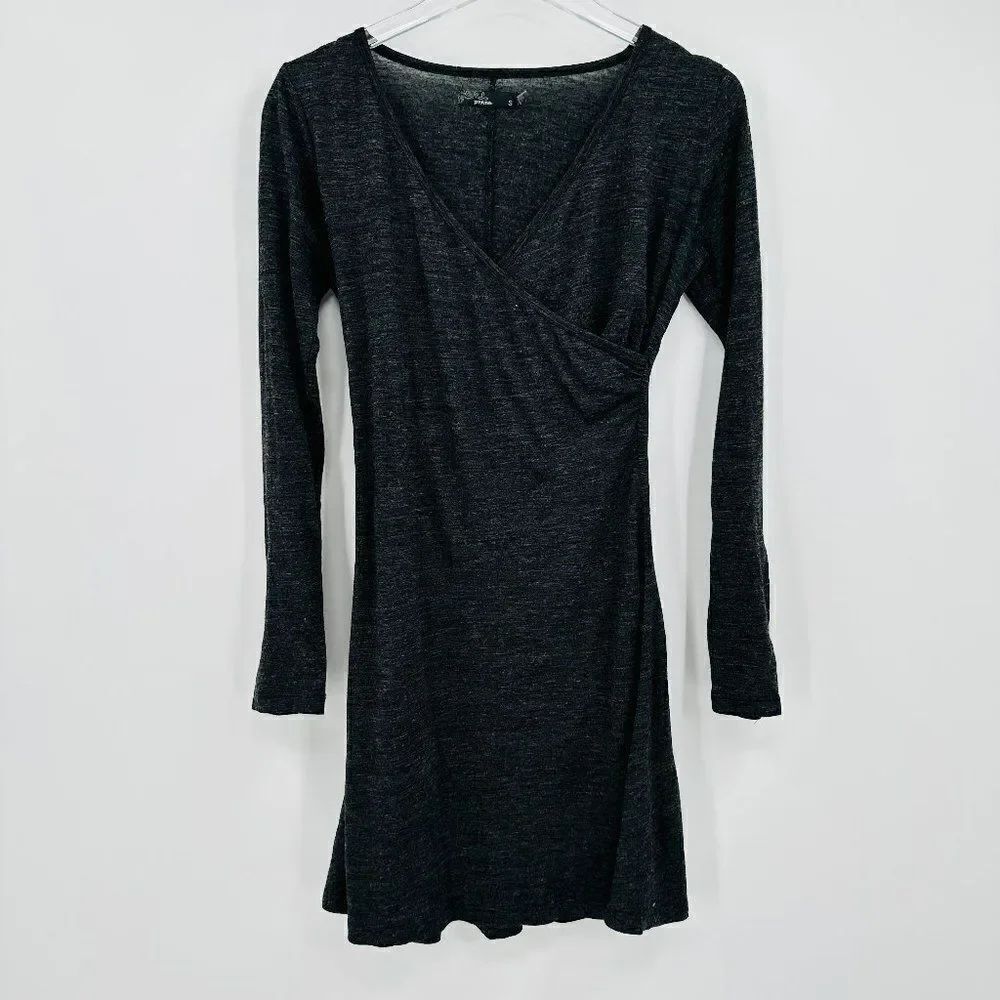 Prana Size Small Charcoal Gray Long Sleeve Wool Blend Nadia Dress Faux Wrap